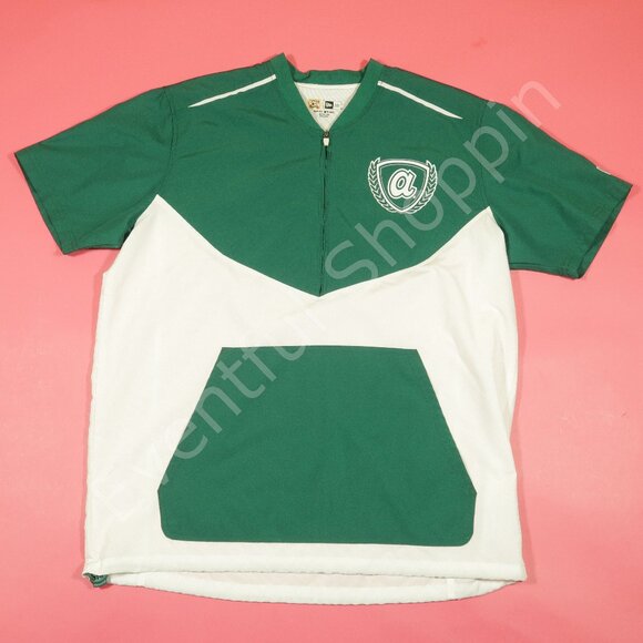 New Era Atlanta Braves Jacket Mens L Green White Coaches Short Sleeve Little A - Picture 2 of 6